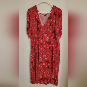 Torrid Size 3 Pink Tropical Floral And Leopard Print V-Neck Midi Dress